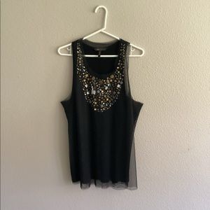 Mesh layered black tank top with rhinestones BCBGMaxAzria